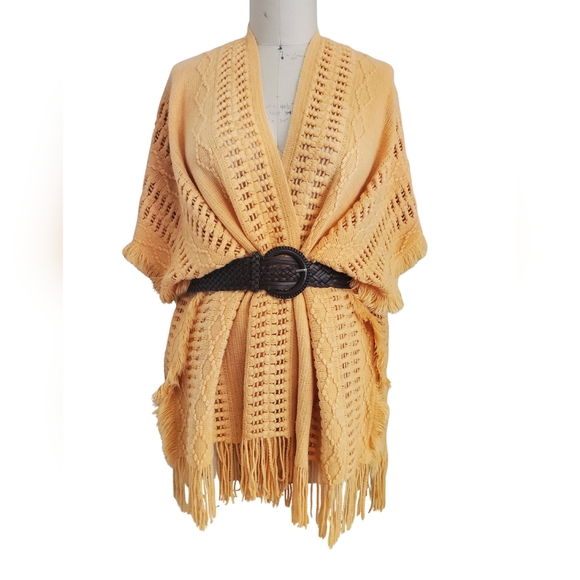 Antthony Sweaters - Antthony Women's Cozy Knit Fringe Poncho - Orange - OS